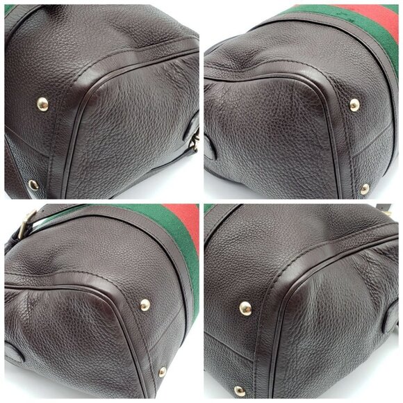 100% Authentic Gucci Web Brown Boston Leather Shoulder Bag 635-11292021 - Picture 11 of 16